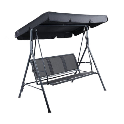 Gardeon Outdoor Swing Chair Garden Bench Furniture Canopy 3 Seater Mesh Black Furniture Kings Warehouse 