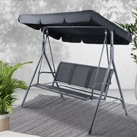 Gardeon Outdoor Swing Chair Garden Bench Furniture Canopy 3 Seater Mesh Black Furniture Kings Warehouse 