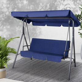 Gardeon Outdoor Swing Chair Garden Bench Furniture Canopy 3 Seater Navy Furniture Kings Warehouse 