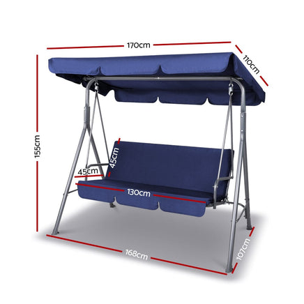 Gardeon Outdoor Swing Chair Garden Bench Furniture Canopy 3 Seater Navy Furniture Kings Warehouse 