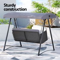 Gardeon Outdoor Swing Chair Garden Bench Furniture Canopy 3 Seater Rattan Grey Furniture Kings Warehouse 