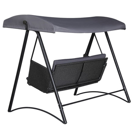 Gardeon Outdoor Swing Chair Garden Bench Furniture Canopy 3 Seater Rattan Grey Furniture Kings Warehouse 