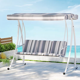 Gardeon Outdoor Swing Chair Garden Bench Furniture Canopy 3 Seater White Grey Furniture Kings Warehouse 