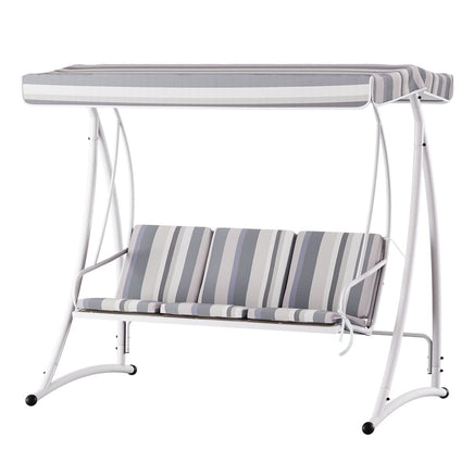 Gardeon Outdoor Swing Chair Garden Bench Furniture Canopy 3 Seater White Grey Furniture Kings Warehouse 