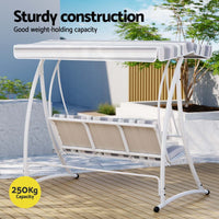 Gardeon Outdoor Swing Chair Garden Bench Furniture Canopy 3 Seater White Grey Furniture Kings Warehouse 