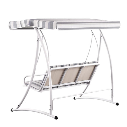 Gardeon Outdoor Swing Chair Garden Bench Furniture Canopy 3 Seater White Grey Furniture Kings Warehouse 