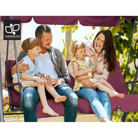 Gardeon Outdoor Swing Chair Garden Bench Furniture Canopy 3 Seater Wine Red Furniture Kings Warehouse 