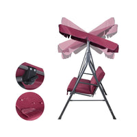 Gardeon Outdoor Swing Chair Garden Bench Furniture Canopy 3 Seater Wine Red Furniture Kings Warehouse 