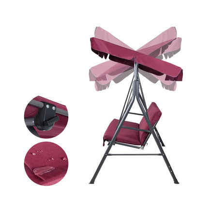 Gardeon Outdoor Swing Chair Garden Bench Furniture Canopy 3 Seater Wine Red Furniture Kings Warehouse 