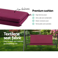 Gardeon Outdoor Swing Chair Garden Bench Furniture Canopy 3 Seater Wine Red Furniture Kings Warehouse 