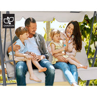 Gardeon Outdoor Swing Chair Garden Chair Bench Furniture Canopy 3 Seater Beige Furniture Kings Warehouse 