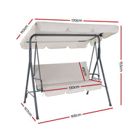 Gardeon Outdoor Swing Chair Garden Chair Bench Furniture Canopy 3 Seater Beige Furniture Kings Warehouse 