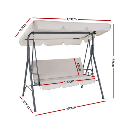 Gardeon Outdoor Swing Chair Garden Chair Bench Furniture Canopy 3 Seater Beige Furniture Kings Warehouse 