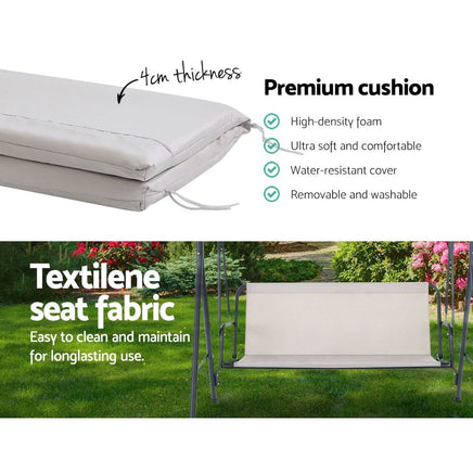 Gardeon Outdoor Swing Chair Garden Chair Bench Furniture Canopy 3 Seater Beige Furniture Kings Warehouse 