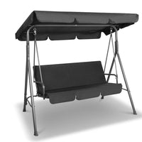 Gardeon Outdoor Swing Chair Garden Chair Bench Furniture Canopy 3 Seater Black Furniture Kings Warehouse 