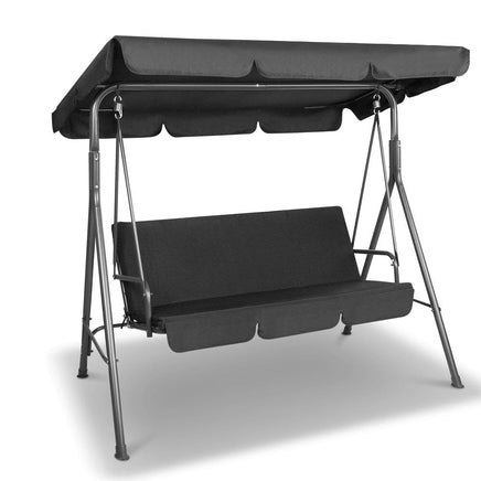 Gardeon Outdoor Swing Chair Garden Chair Bench Furniture Canopy 3 Seater Black Furniture Kings Warehouse 