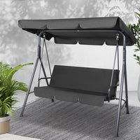 Gardeon Outdoor Swing Chair Garden Chair Bench Furniture Canopy 3 Seater Black Furniture Kings Warehouse 