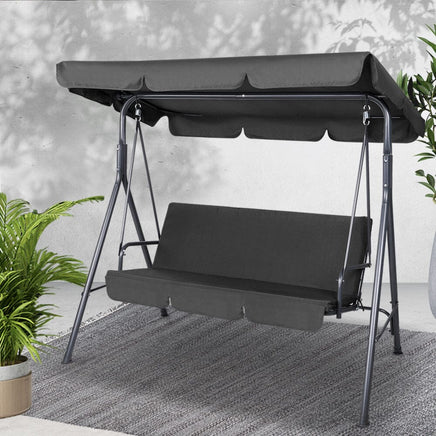 Gardeon Outdoor Swing Chair Garden Chair Bench Furniture Canopy 3 Seater Black Furniture Kings Warehouse 