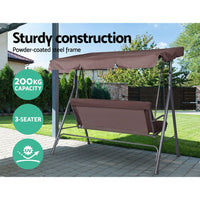 Gardeon Outdoor Swing Chair Garden Chair Bench Furniture Canopy 3 Seater Brown Furniture Kings Warehouse 