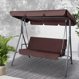 Gardeon Outdoor Swing Chair Garden Chair Bench Furniture Canopy 3 Seater Brown Furniture Kings Warehouse 