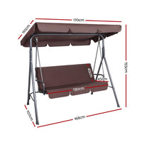 Gardeon Outdoor Swing Chair Garden Chair Bench Furniture Canopy 3 Seater Brown Furniture Kings Warehouse 