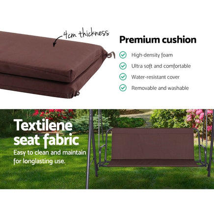 Gardeon Outdoor Swing Chair Garden Chair Bench Furniture Canopy 3 Seater Brown Furniture Kings Warehouse 
