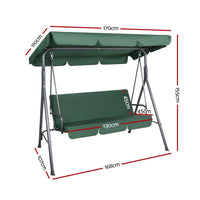Gardeon Outdoor Swing Chair Garden Chair Bench Furniture Canopy 3 Seater Green Furniture Kings Warehouse 