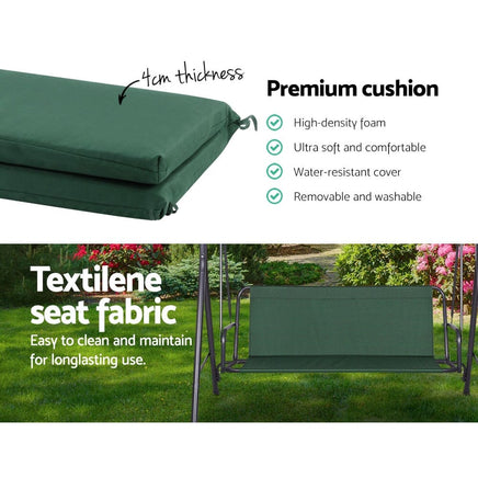 Gardeon Outdoor Swing Chair Garden Chair Bench Furniture Canopy 3 Seater Green Furniture Kings Warehouse 