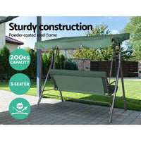 Gardeon Outdoor Swing Chair Garden Chair Bench Furniture Canopy 3 Seater Green Furniture Kings Warehouse 