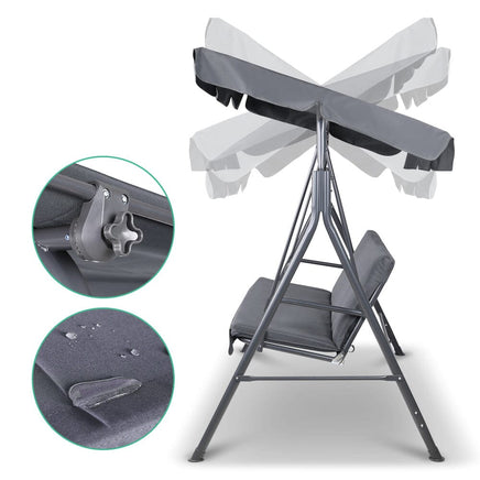 Gardeon Outdoor Swing Chair Garden Chair Bench Furniture Canopy 3 Seater Grey Furniture Kings Warehouse 