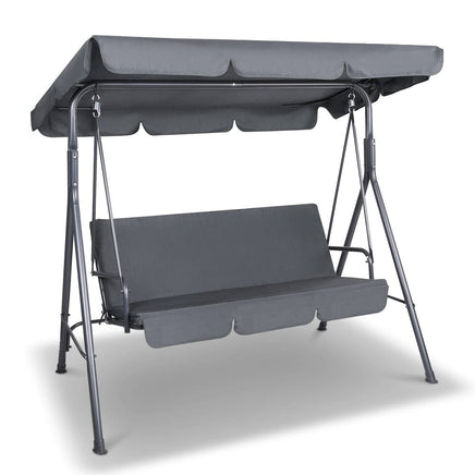 Gardeon Outdoor Swing Chair Garden Chair Bench Furniture Canopy 3 Seater Grey Furniture Kings Warehouse 