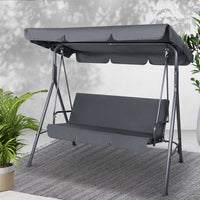 Gardeon Outdoor Swing Chair Garden Chair Bench Furniture Canopy 3 Seater Grey Furniture Kings Warehouse 