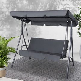 Gardeon Outdoor Swing Chair Garden Chair Bench Furniture Canopy 3 Seater Grey Furniture Kings Warehouse 