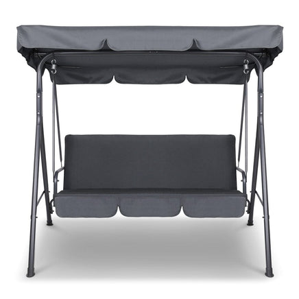 Gardeon Outdoor Swing Chair Garden Chair Bench Furniture Canopy 3 Seater Grey Furniture Kings Warehouse 