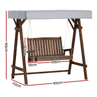 Gardeon Outdoor Wooden Swing Chair Garden Bench Canopy Cushion 2 Seater Charcoal Furniture Kings Warehouse 