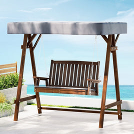 Gardeon Outdoor Wooden Swing Chair Garden Bench Canopy Cushion 2 Seater Charcoal Furniture Kings Warehouse 