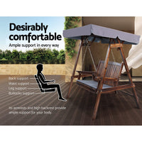 Gardeon Outdoor Wooden Swing Chair Garden Bench Canopy Cushion 2 Seater Charcoal Furniture Kings Warehouse 
