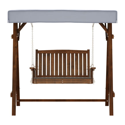 Gardeon Outdoor Wooden Swing Chair Garden Bench Canopy Cushion 2 Seater Charcoal Furniture Kings Warehouse 