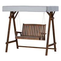 Gardeon Outdoor Wooden Swing Chair Garden Bench Canopy Cushion 2 Seater Charcoal Furniture Kings Warehouse 