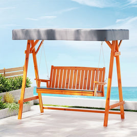 Gardeon Outdoor Wooden Swing Chair Garden Bench Canopy Cushion 3 Seater Teak Furniture Kings Warehouse 