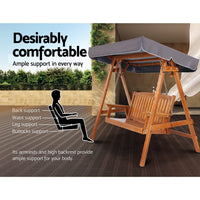 Gardeon Outdoor Wooden Swing Chair Garden Bench Canopy Cushion 3 Seater Teak Furniture Kings Warehouse 