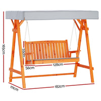 Gardeon Outdoor Wooden Swing Chair Garden Bench Canopy Cushion 3 Seater Teak Furniture Kings Warehouse 