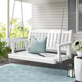 Gardeon Porch Swing Chair with Chain Garden Chair Outdoor Furniture Wooden White Furniture Kings Warehouse 