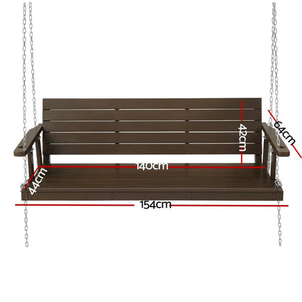 Gardeon Porch Swing Chair with Chain Outdoor Furniture 3 Seater Bench Wooden Brown Furniture Kings Warehouse 