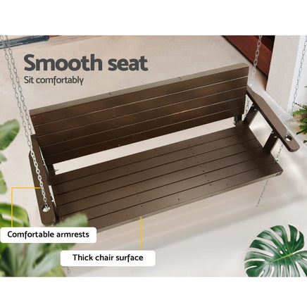 Gardeon Porch Swing Chair with Chain Outdoor Furniture 3 Seater Bench Wooden Brown Furniture Kings Warehouse 