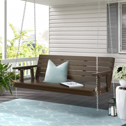 Gardeon Porch Swing Chair with Chain Outdoor Furniture 3 Seater Bench Wooden Brown Furniture Kings Warehouse 
