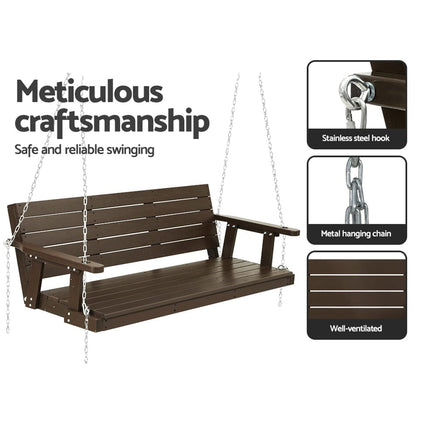 Gardeon Porch Swing Chair with Chain Outdoor Furniture 3 Seater Bench Wooden Brown Furniture Kings Warehouse 