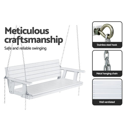 Gardeon Porch Swing Chair with Chain Outdoor Furniture 3 Seater Bench Wooden White Furniture Kings Warehouse 