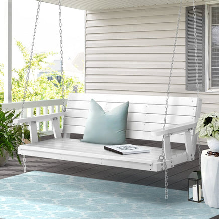 Gardeon Porch Swing Chair with Chain Outdoor Furniture 3 Seater Bench Wooden White Furniture Kings Warehouse 