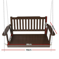 Gardeon Porch Swing Chair With Chain Outdoor Furniture Wooden Bench 2 Seat Brown Furniture Kings Warehouse 